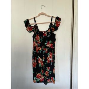 Xhilaration black floral ruffle sleeve midi dress